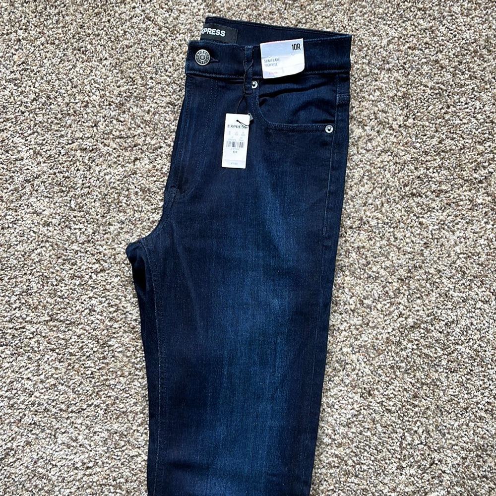 Express High Rise Slim Flare Dark Wash Stretch Jeans 10 Regular